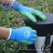 NMSAFETY blau Polycotton Liner beschichtet grün Schaum Latex Handschuhe Griff Arbeit glvoes komfortabel